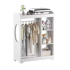 Portant de rangement pour déguisements d'enfants avec miroir, organisateur de costumes en bois avec tringle à suspendre, crochets et étagères, blanc