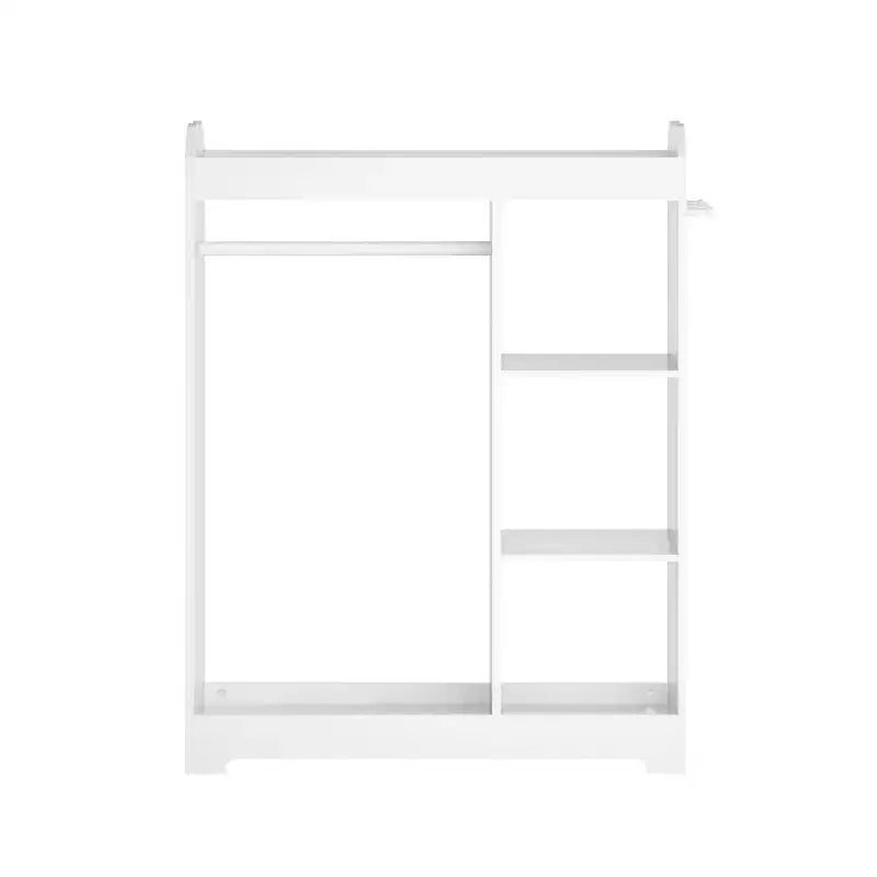 Portant de rangement pour déguisements d'enfants avec miroir, organisateur de costumes en bois avec tringle à suspendre, crochets et étagères, blanc