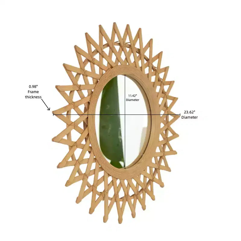 Miroir mural décoratif rond moderne en bambou de 24 pouces avec tissage artisanal, petit miroir circulaire pour entrée ou salon - Panipeachy