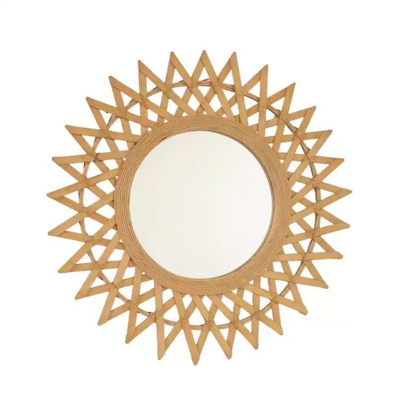 Miroir mural décoratif rond moderne en bambou de 24 pouces avec tissage artisanal, petit miroir circulaire pour entrée ou salon - Panipeachy