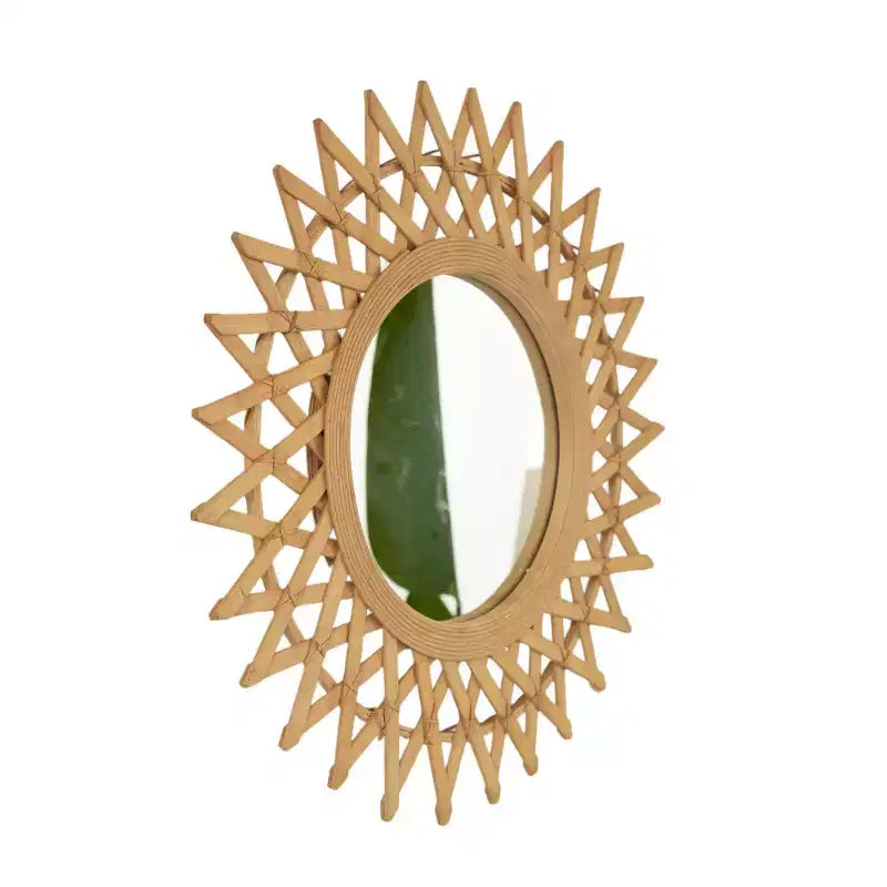 Miroir mural décoratif rond moderne en bambou de 24 pouces avec tissage artisanal, petit miroir circulaire pour entrée ou salon - Panipeachy