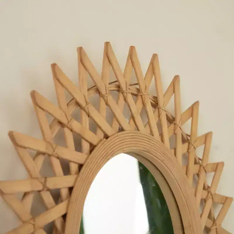 Miroir mural décoratif rond moderne en bambou de 24 pouces avec tissage artisanal, petit miroir circulaire pour entrée ou salon - Panipeachy