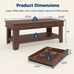 Table basse rustique de ferme 47,2 po – Capacité de 136 kg, avec tiroir et étagère de rangement – Idéale pour le salon (1 paquet)