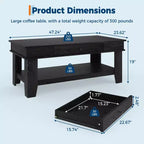 Table basse rustique de ferme 47,2 po – Capacité de 136 kg, avec tiroir et étagère de rangement – Idéale pour le salon (1 paquet)