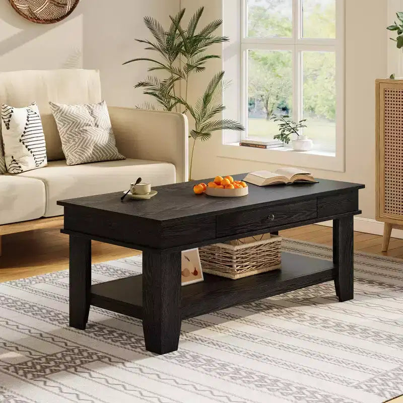 Table basse rustique de ferme 47,2 po – Capacité de 136 kg, avec tiroir et étagère de rangement – Idéale pour le salon (1 paquet)