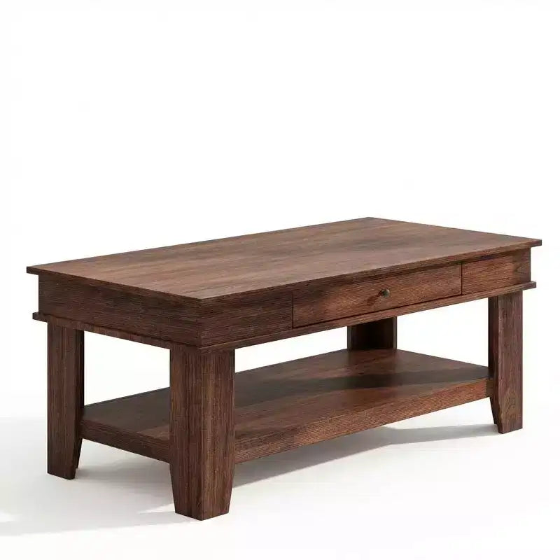 Table basse rustique de ferme 47,2 po – Capacité de 136 kg, avec tiroir et étagère de rangement – Idéale pour le salon (1 paquet)