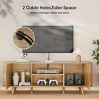 Meuble TV 55 pouces pour chambre et salon, meuble TV en chêne pour téléviseur 65 pouces, meuble de rangement moderne du milieu du siècle, détails en bois cannelé, gestion des câbles