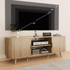 Meuble TV 55 pouces pour chambre et salon, meuble TV en chêne pour téléviseur 65 pouces, meuble de rangement moderne du milieu du siècle, détails en bois cannelé, gestion des câbles