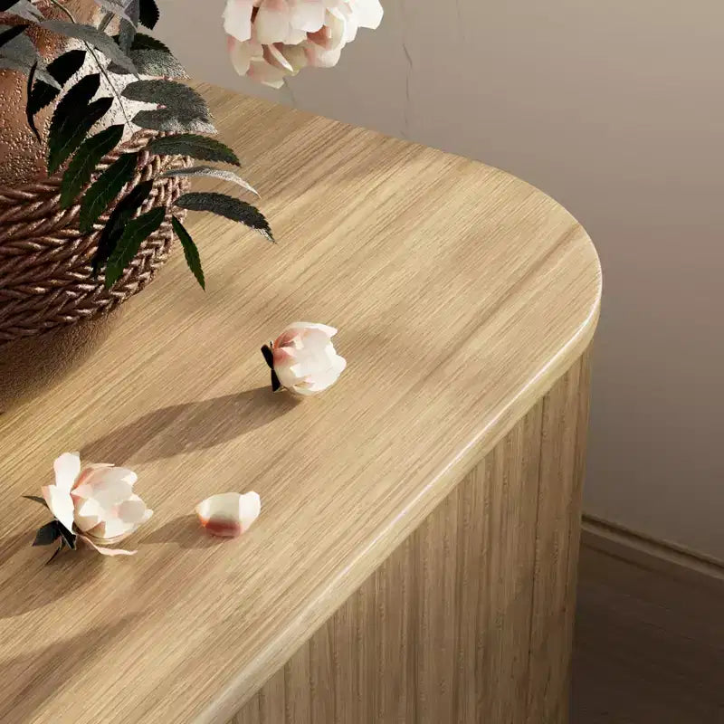 Meuble TV 55 pouces pour chambre et salon, meuble TV en chêne pour téléviseur 65 pouces, meuble de rangement moderne du milieu du siècle, détails en bois cannelé, gestion des câbles