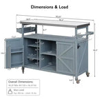 JVNOXK Îlot de cuisine mobile d'extérieur et meuble de rangement style ferme avec plan de travail en acier inoxydable et étagère à épices Convient pour les cuisines Gris-bleu