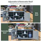 JVNOXK Îlot de cuisine mobile d'extérieur et meuble de rangement style ferme avec plan de travail en acier inoxydable et étagère à épices Convient pour les cuisines Gris-bleu