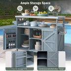 JVNOXK Îlot de cuisine mobile d'extérieur et meuble de rangement style ferme avec plan de travail en acier inoxydable et étagère à épices Convient pour les cuisines Gris-bleu