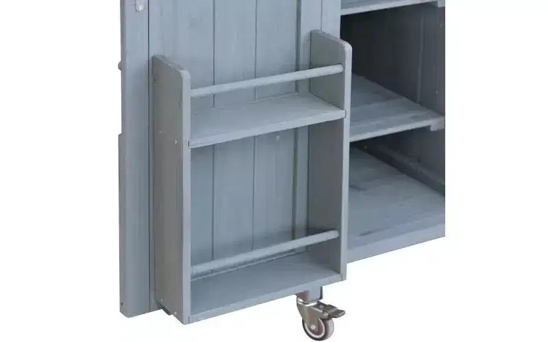 JVNOXK Îlot de cuisine mobile d'extérieur et meuble de rangement style ferme avec plan de travail en acier inoxydable et étagère à épices Convient pour les cuisines Gris-bleu