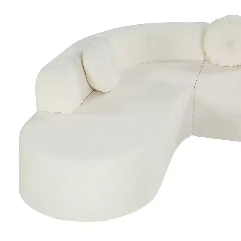 Canapé d'angle extra large Whisen 310 cm, canapé élégant en tissu avec trois coussins ronds, mousse haute résilience