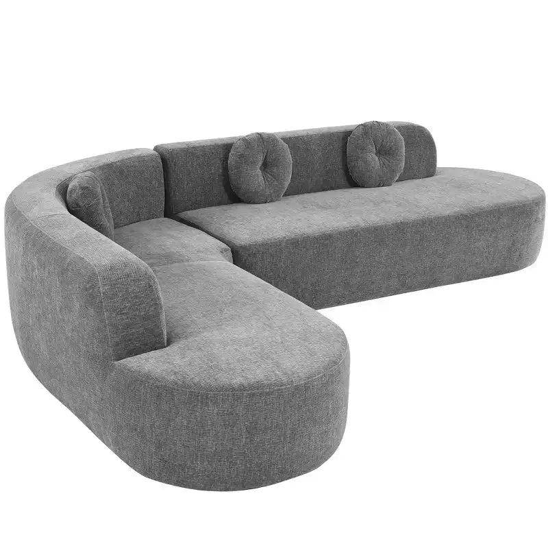 Canapé d'angle extra large Whisen 310 cm, canapé élégant en tissu avec trois coussins ronds, mousse haute résilience