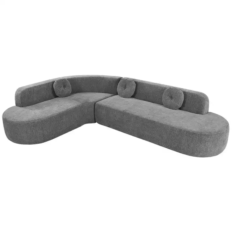 Canapé d'angle extra large Whisen 310 cm, canapé élégant en tissu avec trois coussins ronds, mousse haute résilience