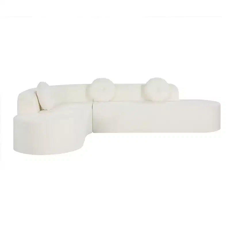 Canapé d'angle extra large Whisen 310 cm, canapé élégant en tissu avec trois coussins ronds, mousse haute résilience