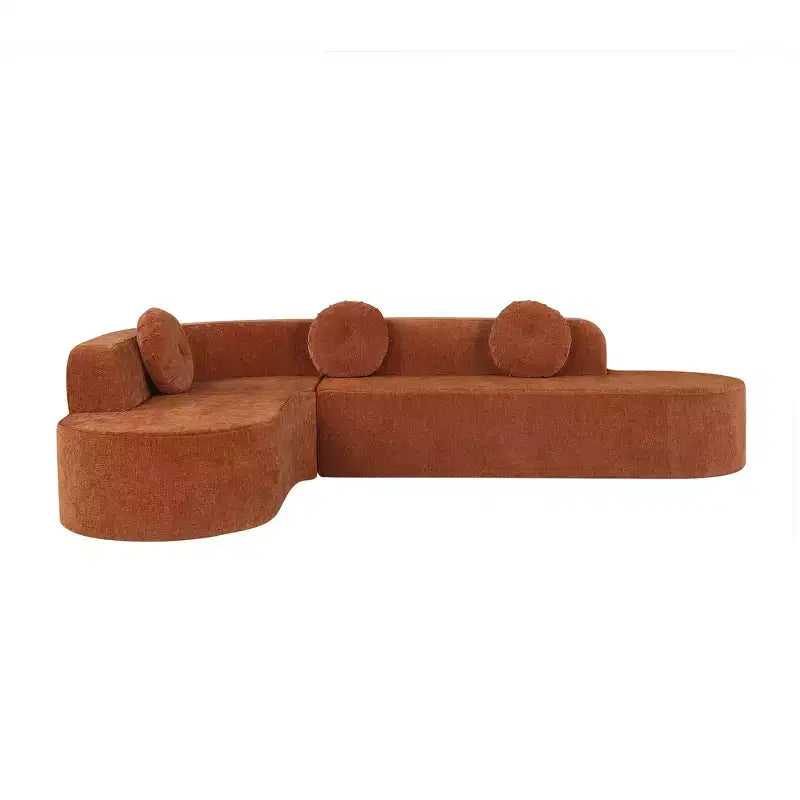 Canapé d'angle extra large Whisen 310 cm, canapé élégant en tissu avec trois coussins ronds, mousse haute résilience