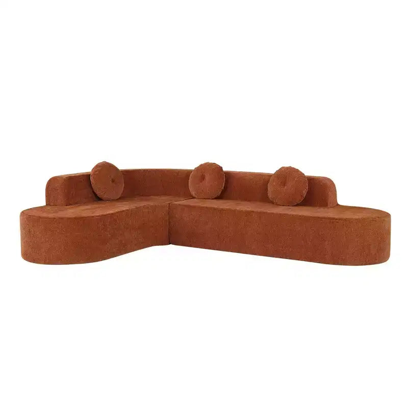 Canapé d'angle extra large Whisen 310 cm, canapé élégant en tissu avec trois coussins ronds, mousse haute résilience