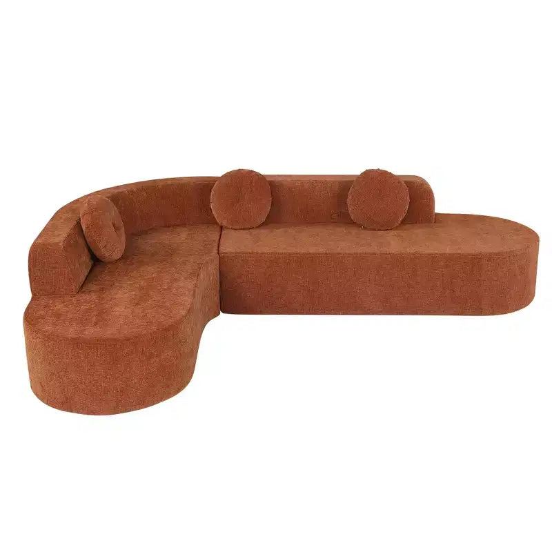 Canapé d'angle extra large Whisen 310 cm, canapé élégant en tissu avec trois coussins ronds, mousse haute résilience
