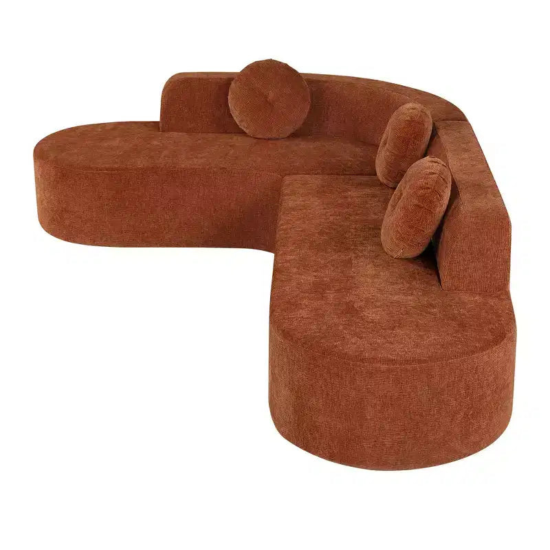 Canapé d'angle extra large Whisen 310 cm, canapé élégant en tissu avec trois coussins ronds, mousse haute résilience