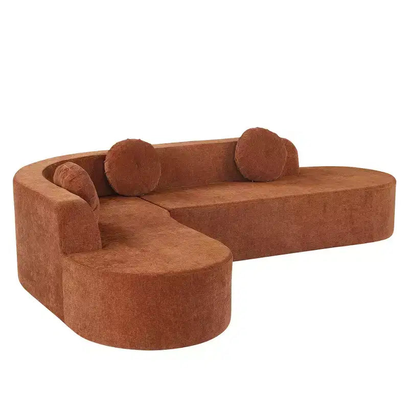 Canapé d'angle extra large Whisen 310 cm, canapé élégant en tissu avec trois coussins ronds, mousse haute résilience