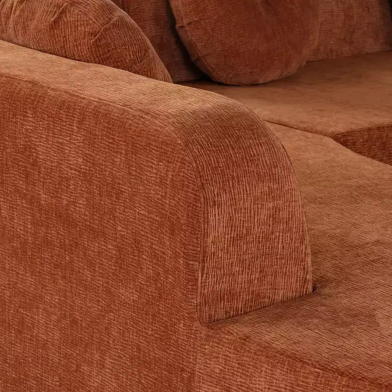Canapé d'angle extra large Whisen 310 cm, canapé élégant en tissu avec trois coussins ronds, mousse haute résilience