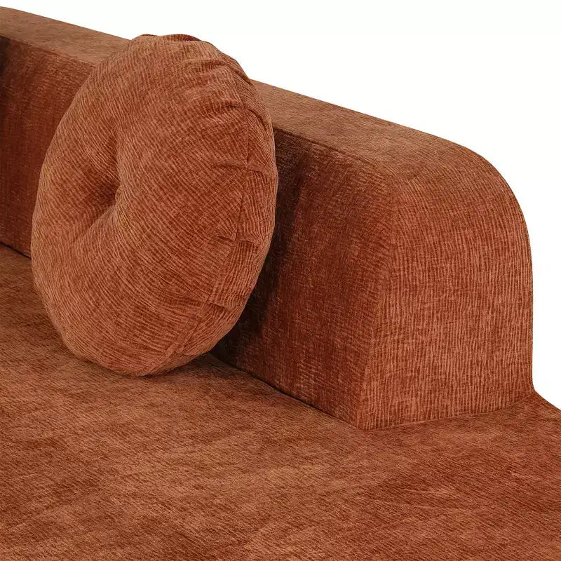 Canapé d'angle extra large Whisen 310 cm, canapé élégant en tissu avec trois coussins ronds, mousse haute résilience