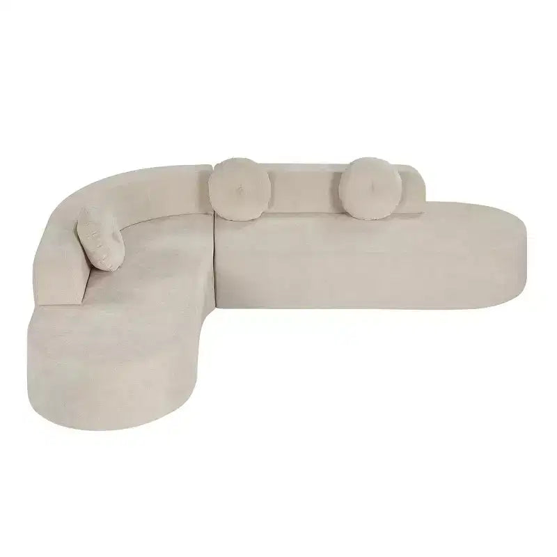 Canapé d'angle extra large Whisen 310 cm, canapé élégant en tissu avec trois coussins ronds, mousse haute résilience