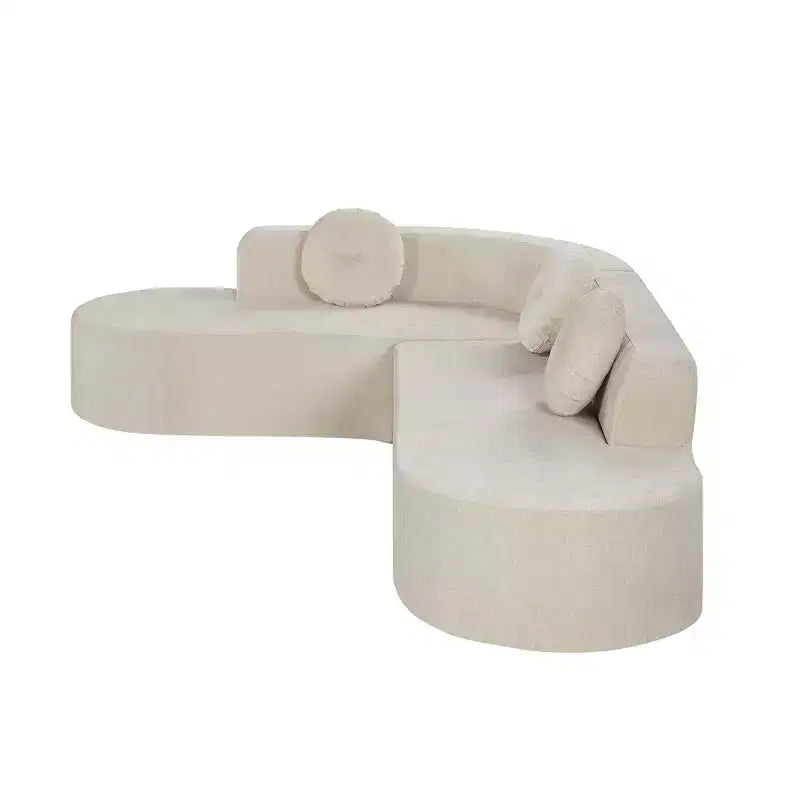 Canapé d'angle extra large Whisen 310 cm, canapé élégant en tissu avec trois coussins ronds, mousse haute résilience
