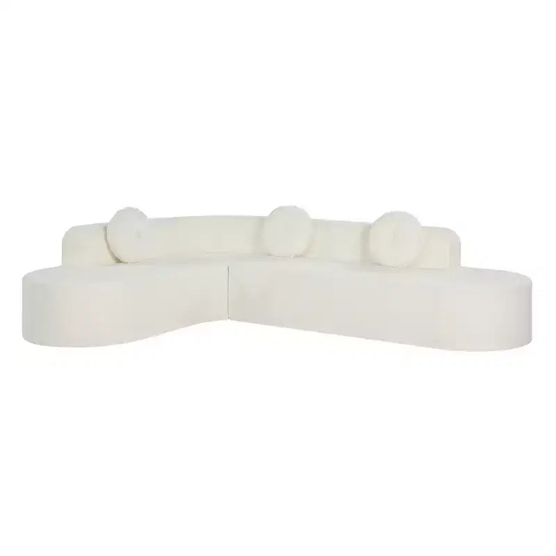Canapé d'angle extra large Whisen 310 cm, canapé élégant en tissu avec trois coussins ronds, mousse haute résilience