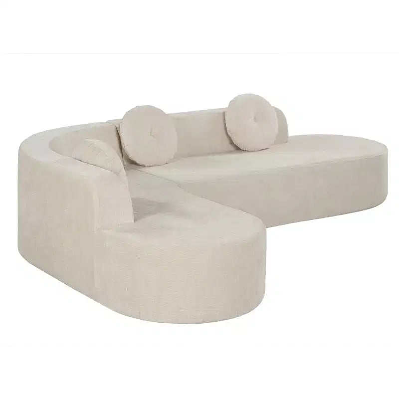Canapé d'angle extra large Whisen 310 cm, canapé élégant en tissu avec trois coussins ronds, mousse haute résilience