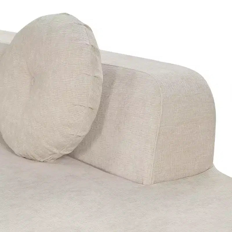 Canapé d'angle extra large Whisen 310 cm, canapé élégant en tissu avec trois coussins ronds, mousse haute résilience