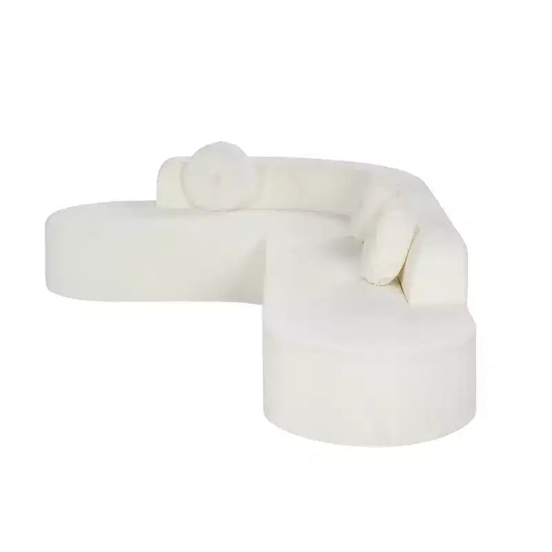 Canapé d'angle extra large Whisen 310 cm, canapé élégant en tissu avec trois coussins ronds, mousse haute résilience