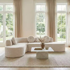 Canapé d'angle extra large Whisen 310 cm, canapé élégant en tissu avec trois coussins ronds, mousse haute résilience