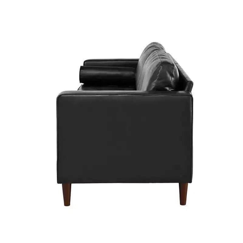 Canapé 3 places en cuir PU Whisen, canapé de style moderne du milieu du siècle avec design capitonné, pieds en bois massif, 2 traversins