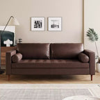 Canapé 3 places en cuir PU Whisen, canapé de style moderne du milieu du siècle avec design capitonné, pieds en bois massif, 2 traversins