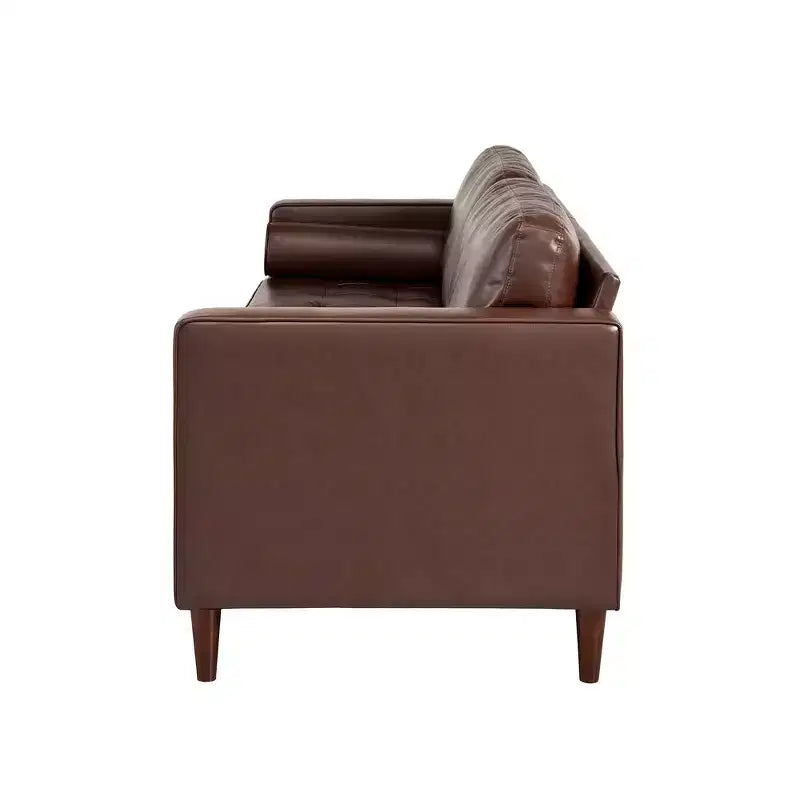 Canapé 3 places en cuir PU Whisen, canapé de style moderne du milieu du siècle avec design capitonné, pieds en bois massif, 2 traversins