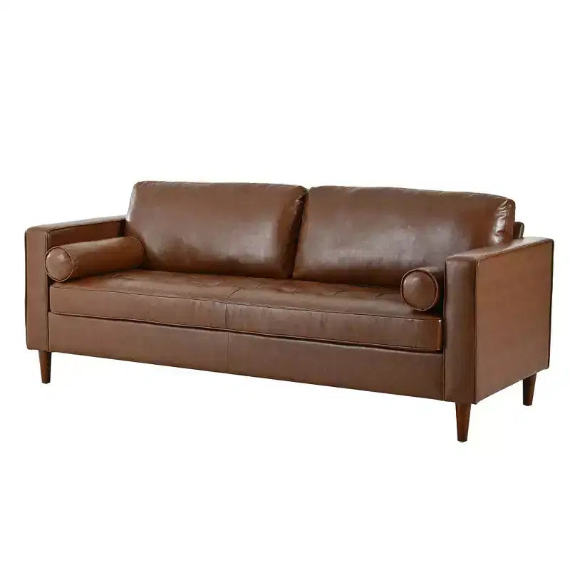 Canapé 3 places en cuir PU Whisen, canapé de style moderne du milieu du siècle avec design capitonné, pieds en bois massif, 2 traversins