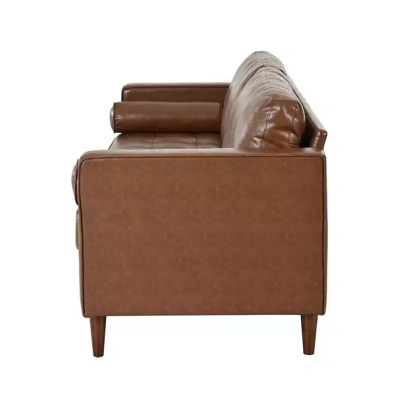 Canapé 3 places en cuir PU Whisen, canapé de style moderne du milieu du siècle avec design capitonné, pieds en bois massif, 2 traversins