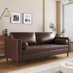 Canapé 3 places en cuir PU Whisen, canapé de style moderne du milieu du siècle avec design capitonné, pieds en bois massif, 2 traversins