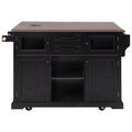 sumyeg 54.9 Kitchen Island with Drop Leaf, Power Outlet, Storage Cart with Glass & Barn Doors, 4 Shelves&Wheels (No Stools)