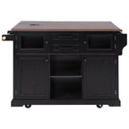 sumyeg 54.9 Kitchen Island with Drop Leaf, Power Outlet, Storage Cart with Glass & Barn Doors, 4 Shelves&Wheels (No Stools)