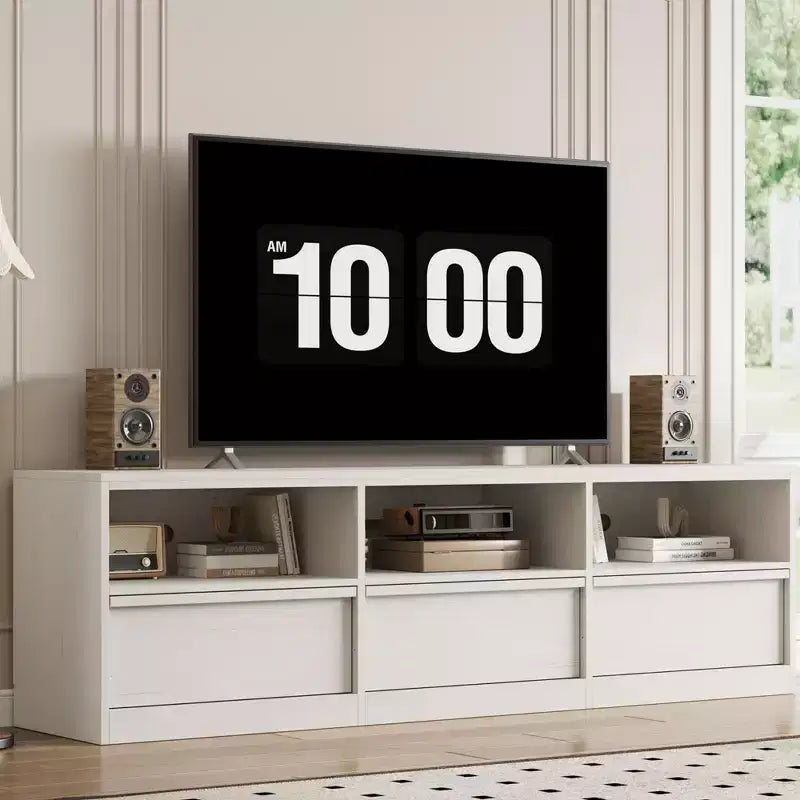 Meuble TV moderne du milieu du siècle de 70 pouces – Grande console multimédia pour téléviseurs de 80 pouces, avec étagères ouvertes, centre de divertissement pour salon/chambre à coucher