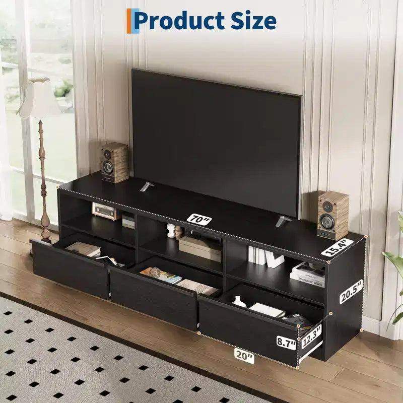 Meuble TV moderne du milieu du siècle de 70 pouces – Grande console multimédia pour téléviseurs de 80 pouces, avec étagères ouvertes, centre de divertissement pour salon/chambre à coucher