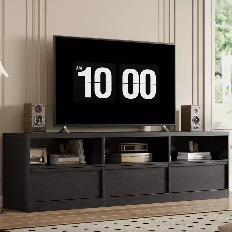 Meuble TV moderne du milieu du siècle de 70 pouces – Grande console multimédia pour téléviseurs de 80 pouces, avec étagères ouvertes, centre de divertissement pour salon/chambre à coucher