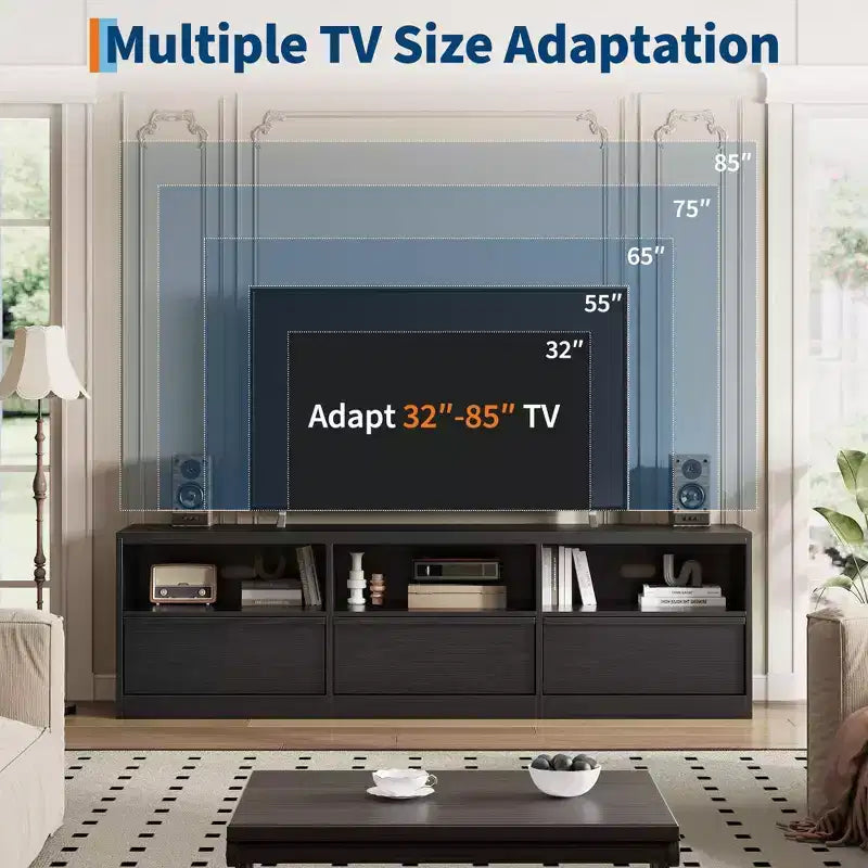 Meuble TV moderne du milieu du siècle de 70 pouces – Grande console multimédia pour téléviseurs de 80 pouces, avec étagères ouvertes, centre de divertissement pour salon/chambre à coucher