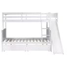 Lit superposé jumeau sur grand lit avec 2 tiroirs et étagères pour enfants, lit superposé en bois avec échelle et toboggan
