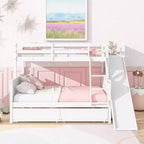 Lit superposé jumeau sur grand lit avec 2 tiroirs et étagères pour enfants, lit superposé en bois avec échelle et toboggan