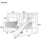 Lit superposé jumeau sur grand lit avec 2 tiroirs et étagères pour enfants, lit superposé en bois avec échelle et toboggan